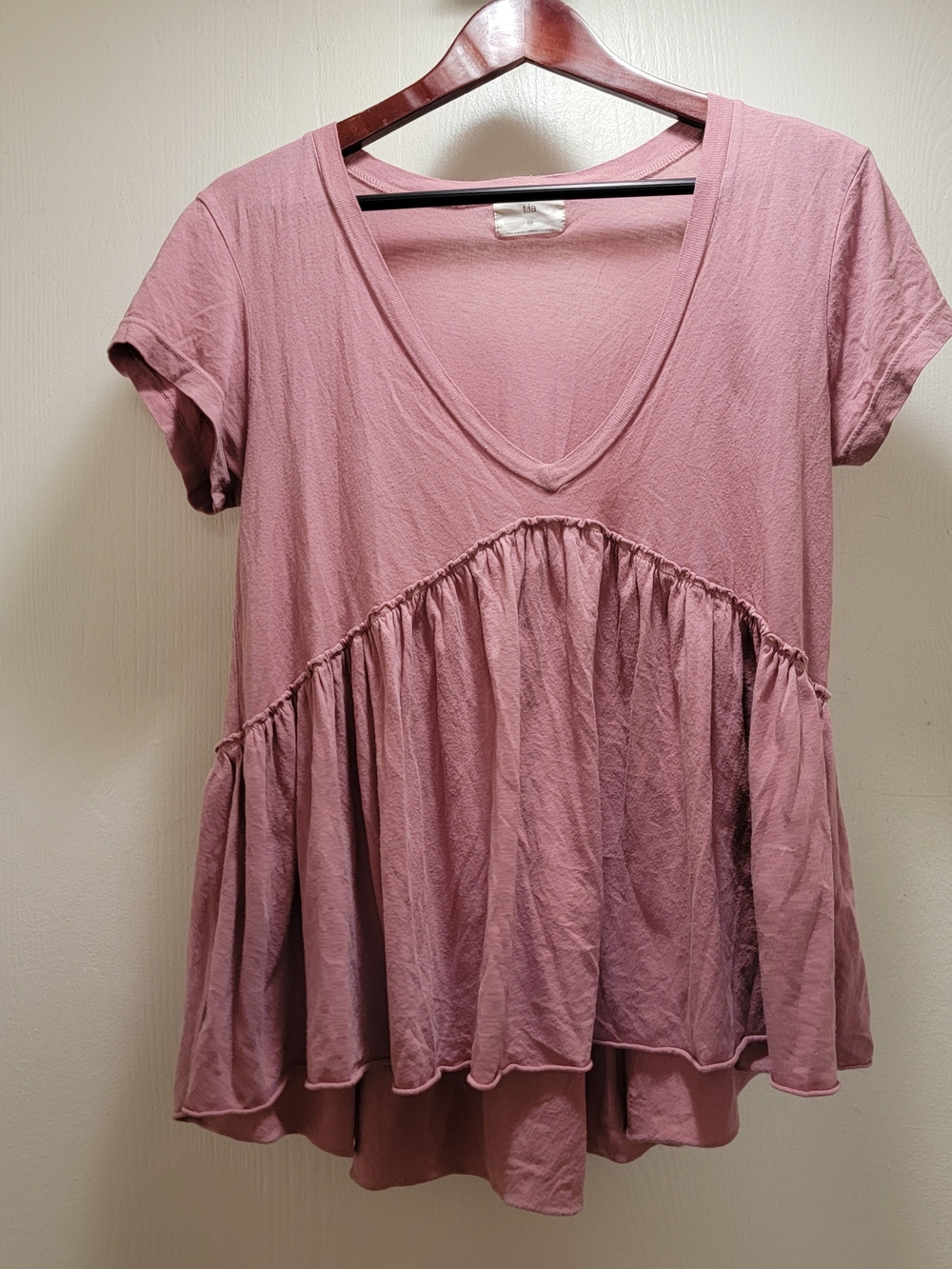 T.La Mauve Pink V-Neck Babydoll Short Sleeve Top